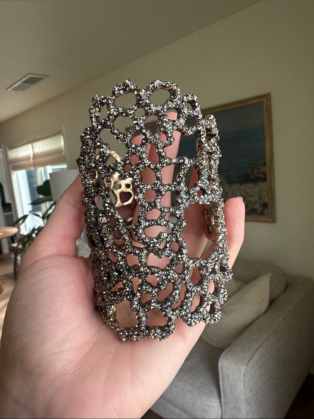 Zara Statement Cuff Bracelet — Gunmetal Crystal Rhinestone, Gold Accent, NWOT - Picture 2 of 3